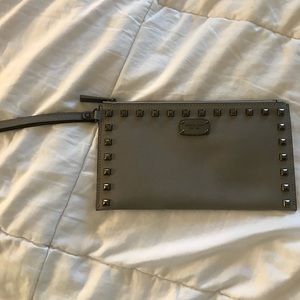 Grey Studded Michael Kors Wristlet Clutch